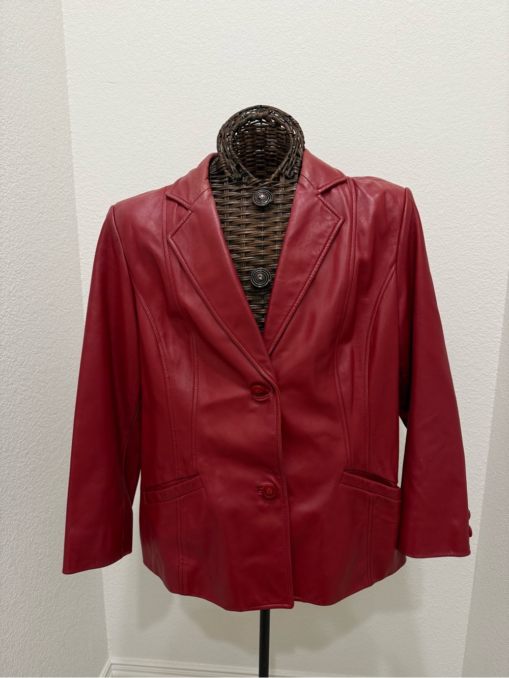 Vintage 90s Preston & York Red Genuine Lambskin Leather Blazer Jacket